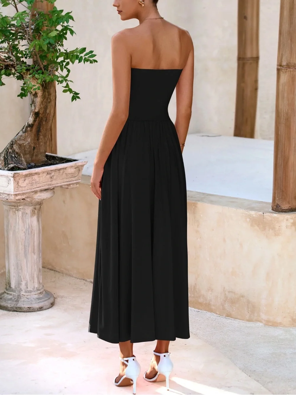 Sleek Strapless Black Maxi Dress with pockets Size Small - Picture 2 of 8